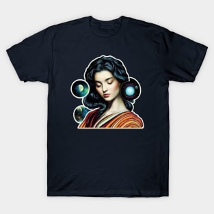 Woman & Planets Cosmic Worlds Painting T-Shirt